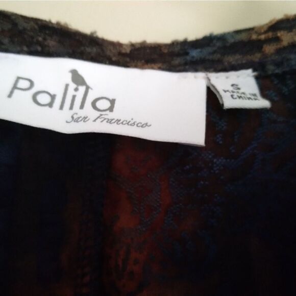 F61 Palila San Francisco rust and blue print blouse. Fall Colors - Picture 3 of 8